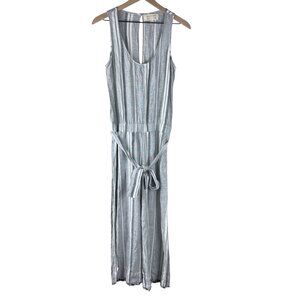 Anthropologie Cloth & Stone Gray Striped Linen Blend Cropped Jumpsuit